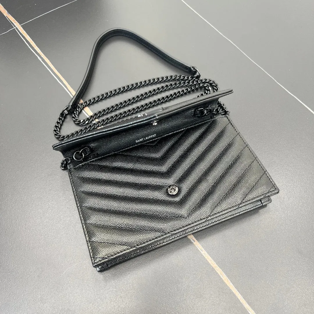 19CM black chainball patterned leather envelope package 393953