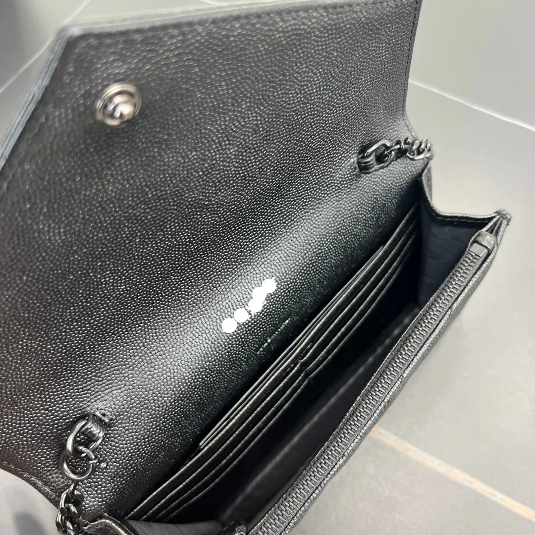 19CM black chainball patterned leather envelope package 393953
