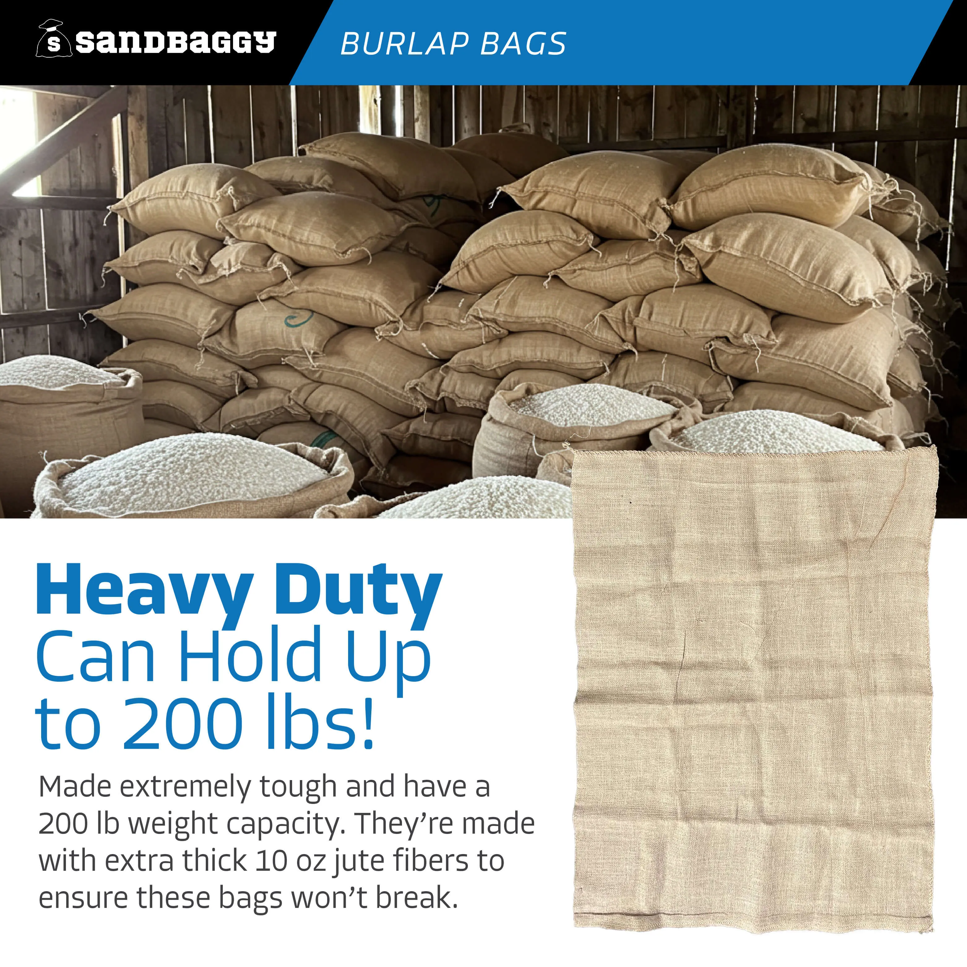 36" x 48" Extra Large Burlap Bags (200 Lb Capacity) - Food Grade