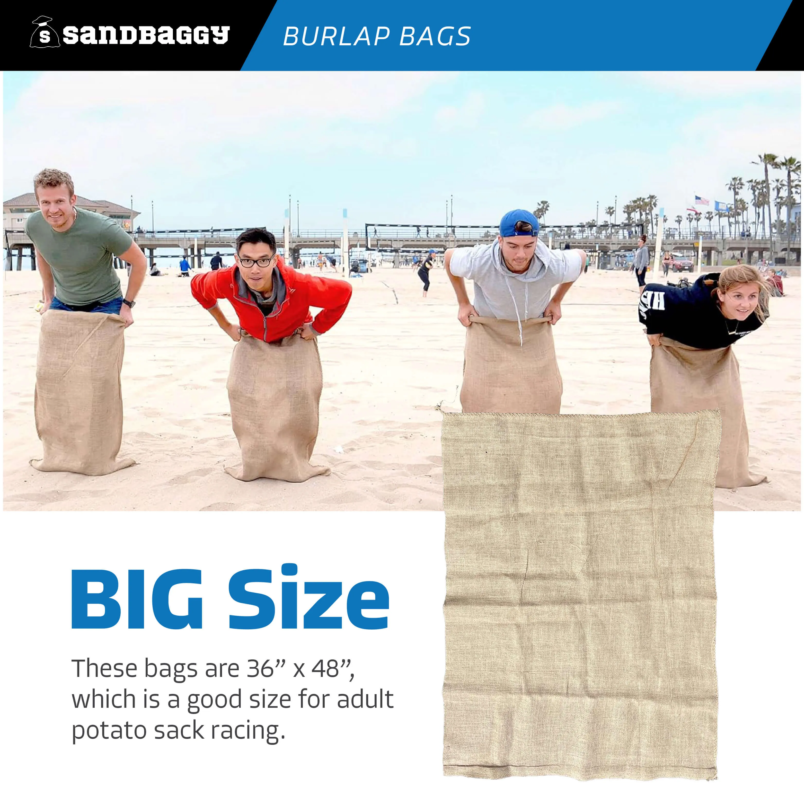36" x 48" Extra Large Burlap Bags (200 Lb Capacity) - Food Grade