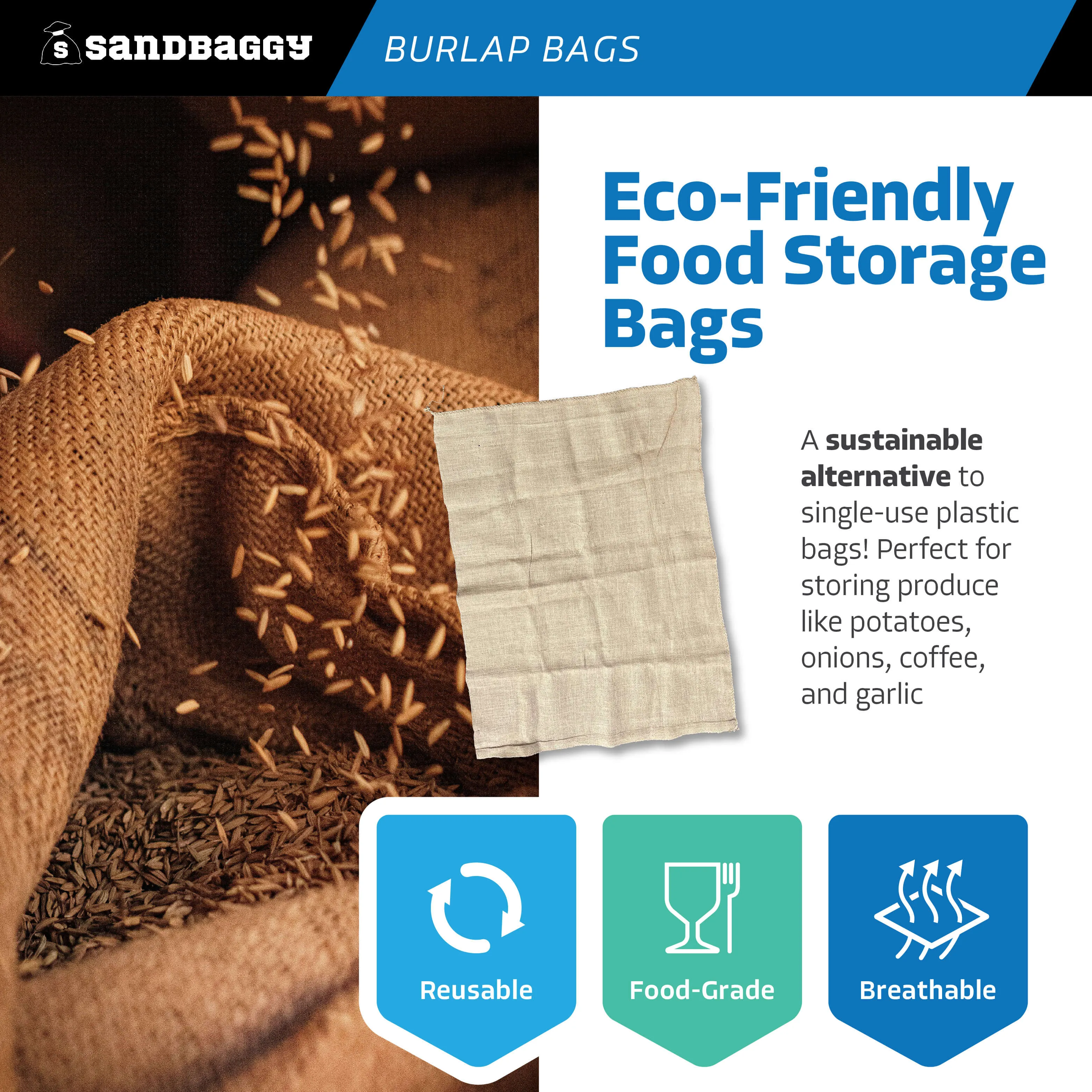 36" x 48" Extra Large Burlap Bags (200 Lb Capacity) - Food Grade