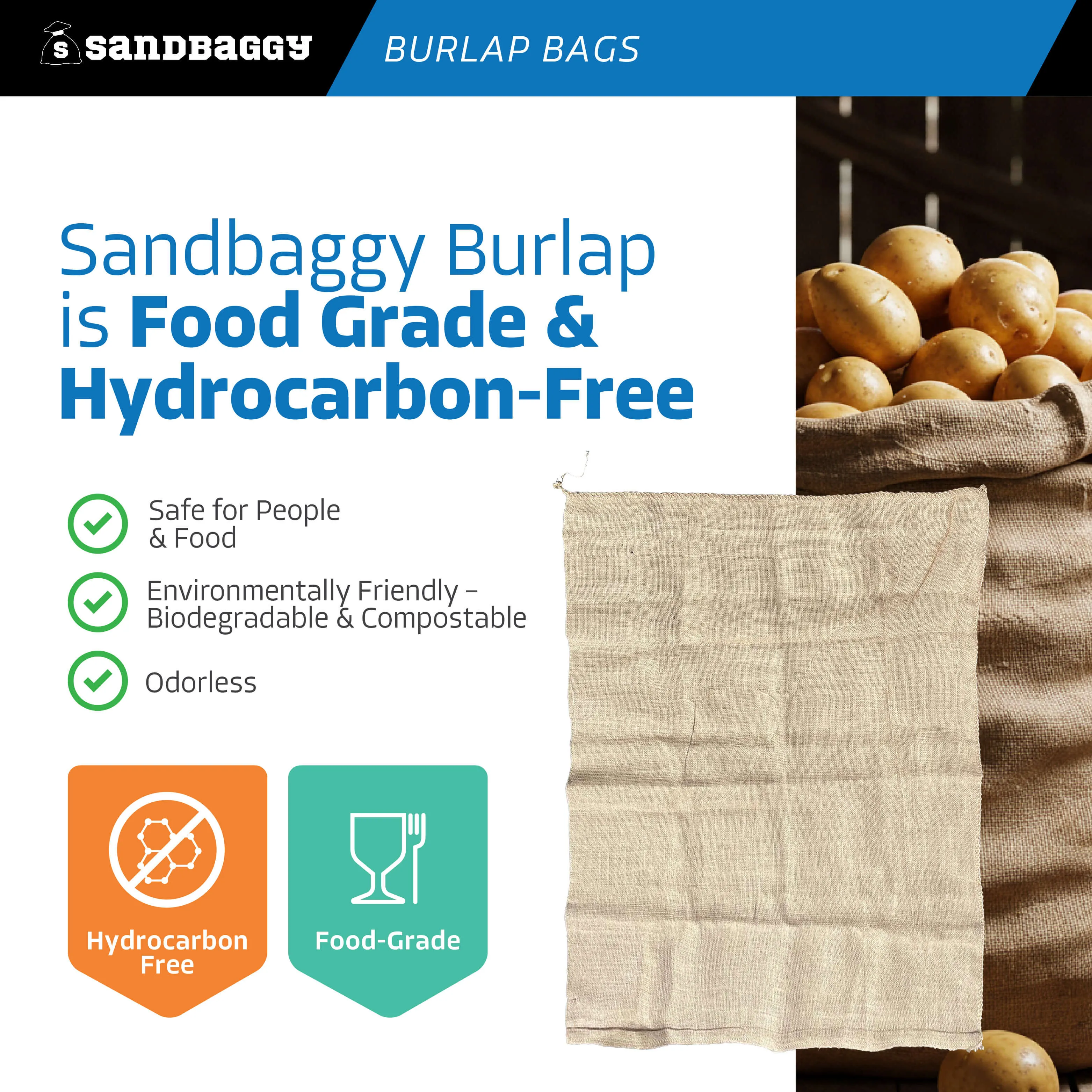 36" x 48" Extra Large Burlap Bags (200 Lb Capacity) - Food Grade