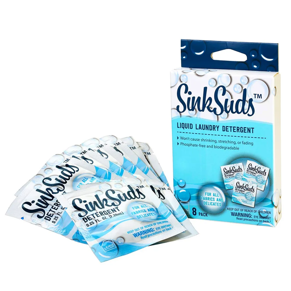 8 Pack Travel Laundry Detergent Packets 0.25 fl. oz Odor Eliminator TSA Approved