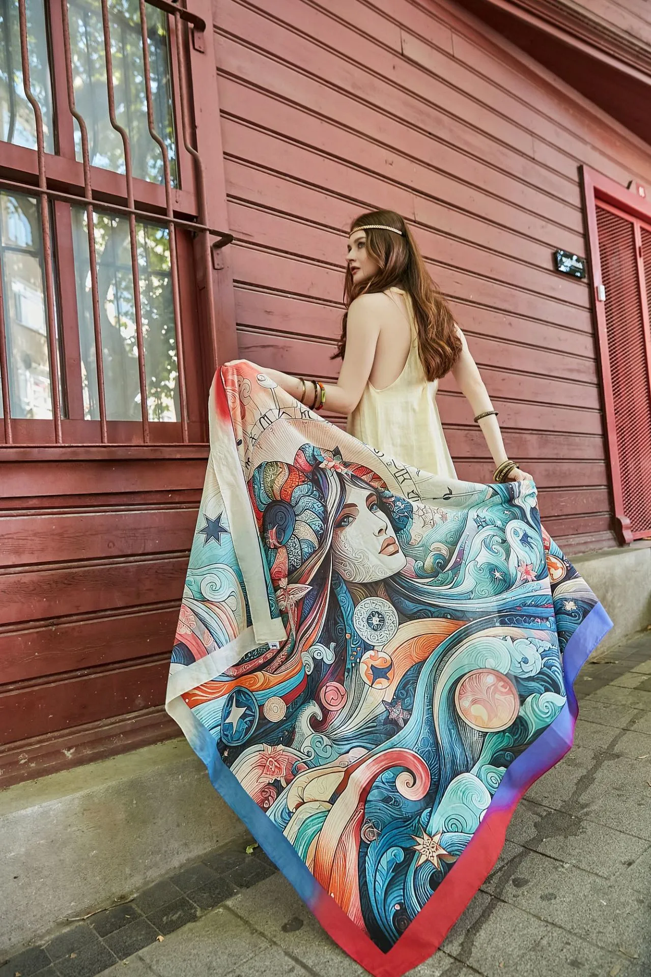 ARIES Cotton Voile Large Shawl 54" x 54" MYTHOLOGY Collection