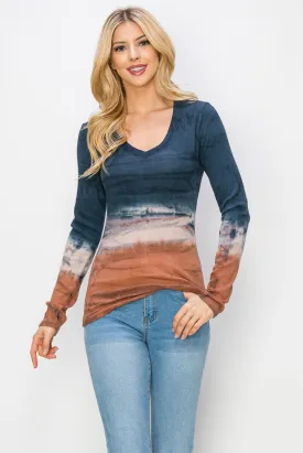 Artistic Print Ribbed LS Top