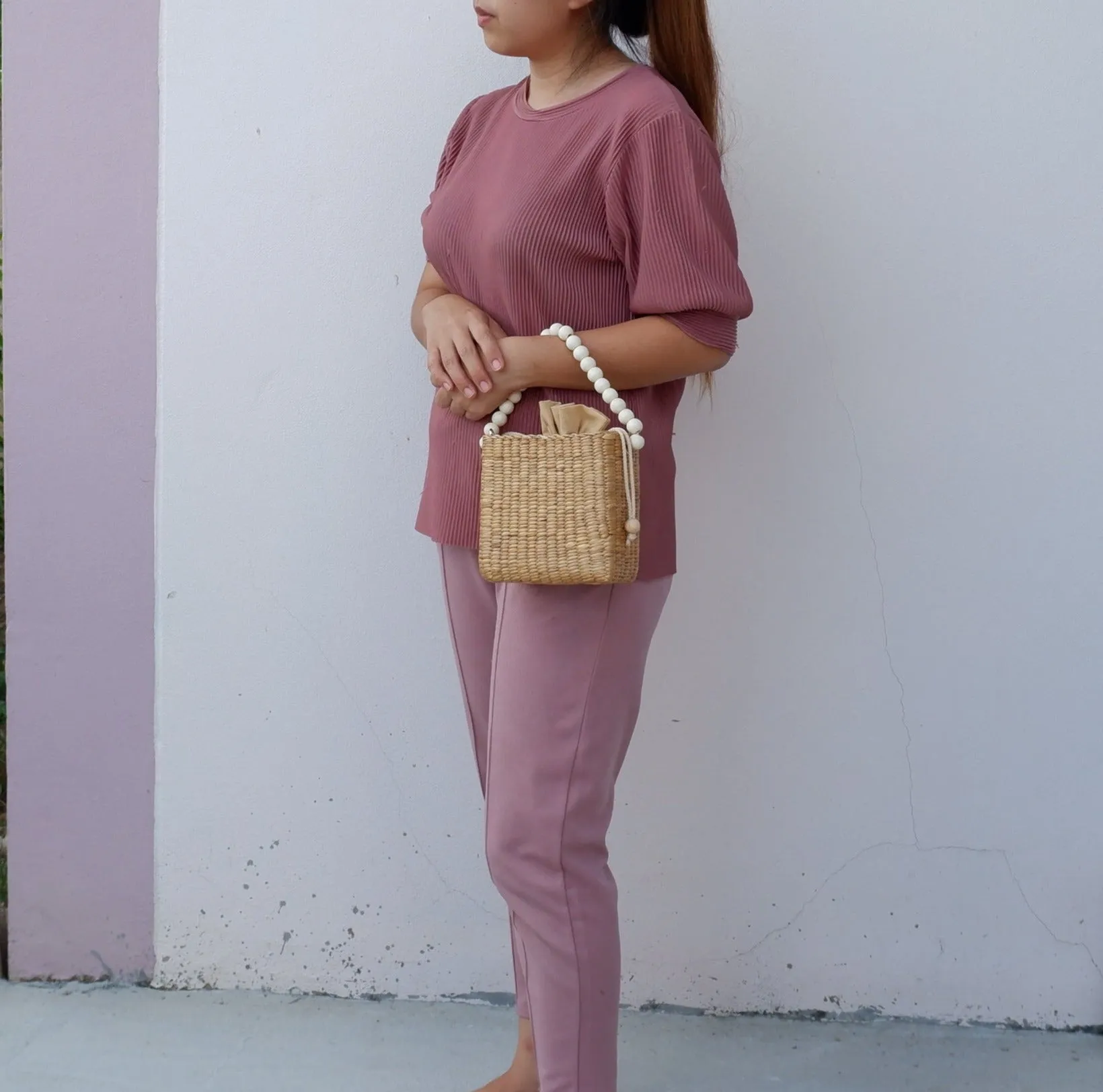 Beaded straw beach bag summer bag