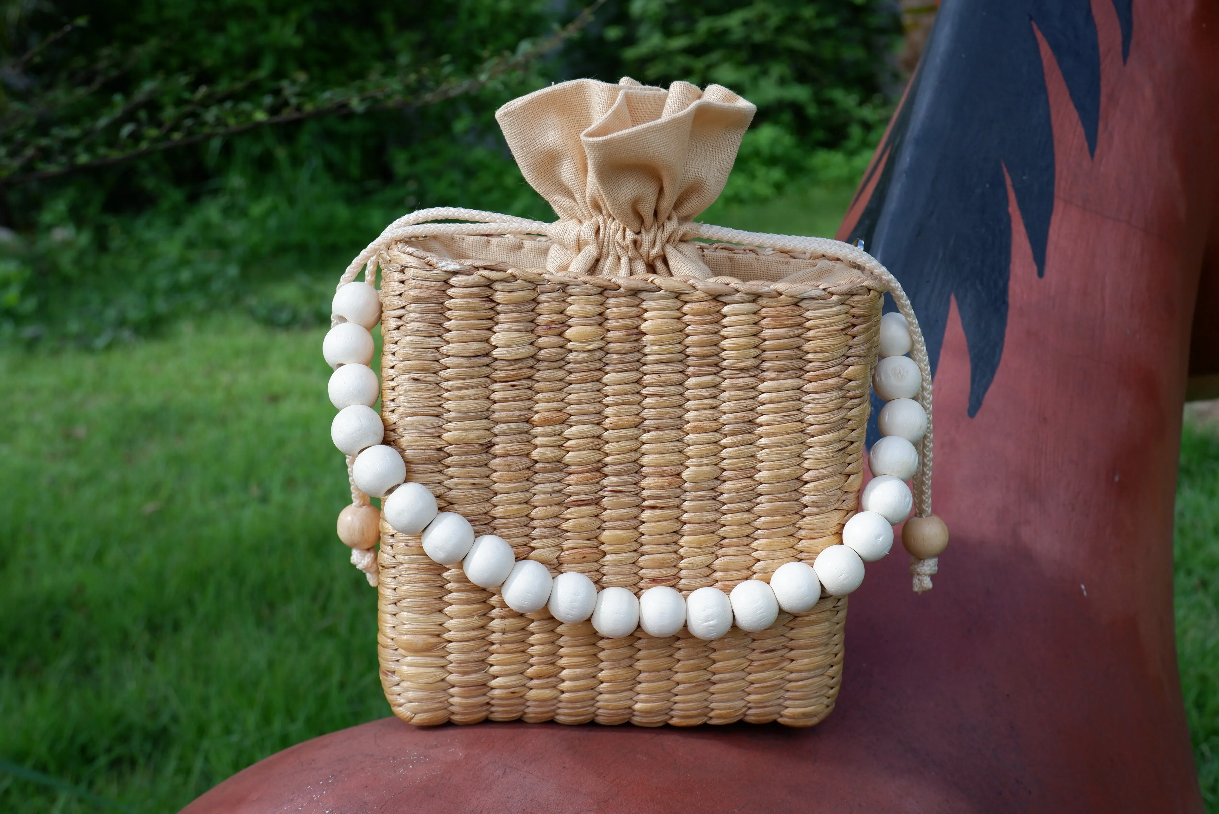 Beaded straw beach bag summer bag
