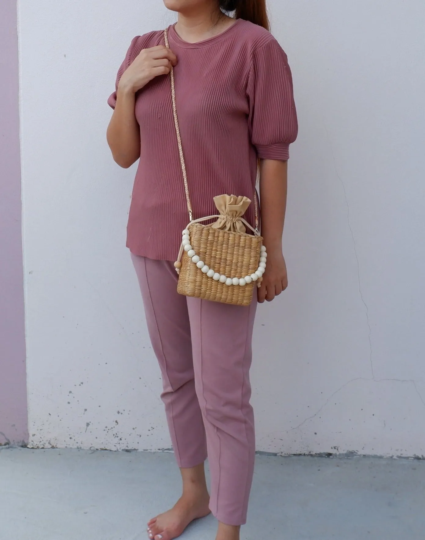 Beaded straw beach bag summer bag