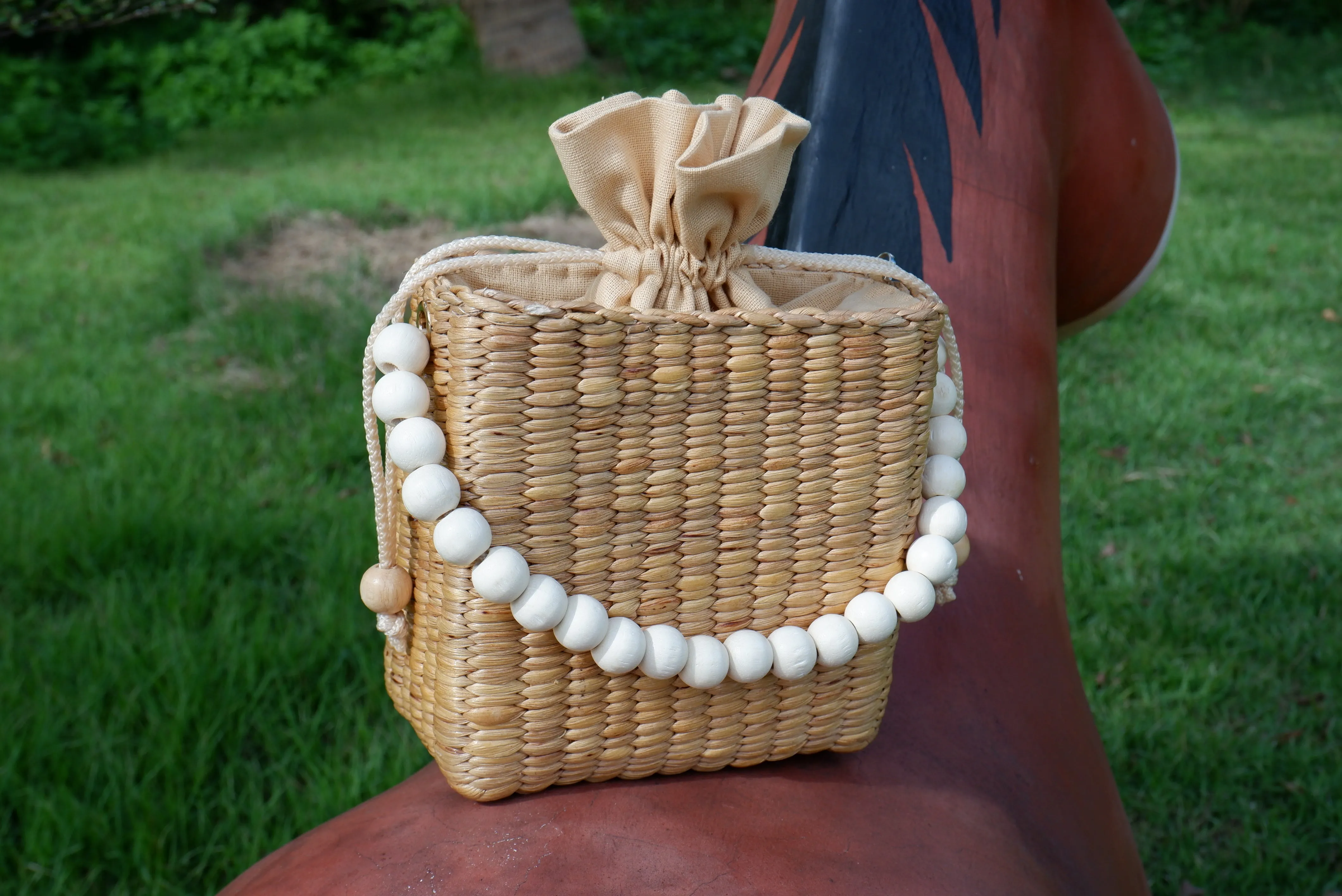 Beaded straw beach bag summer bag