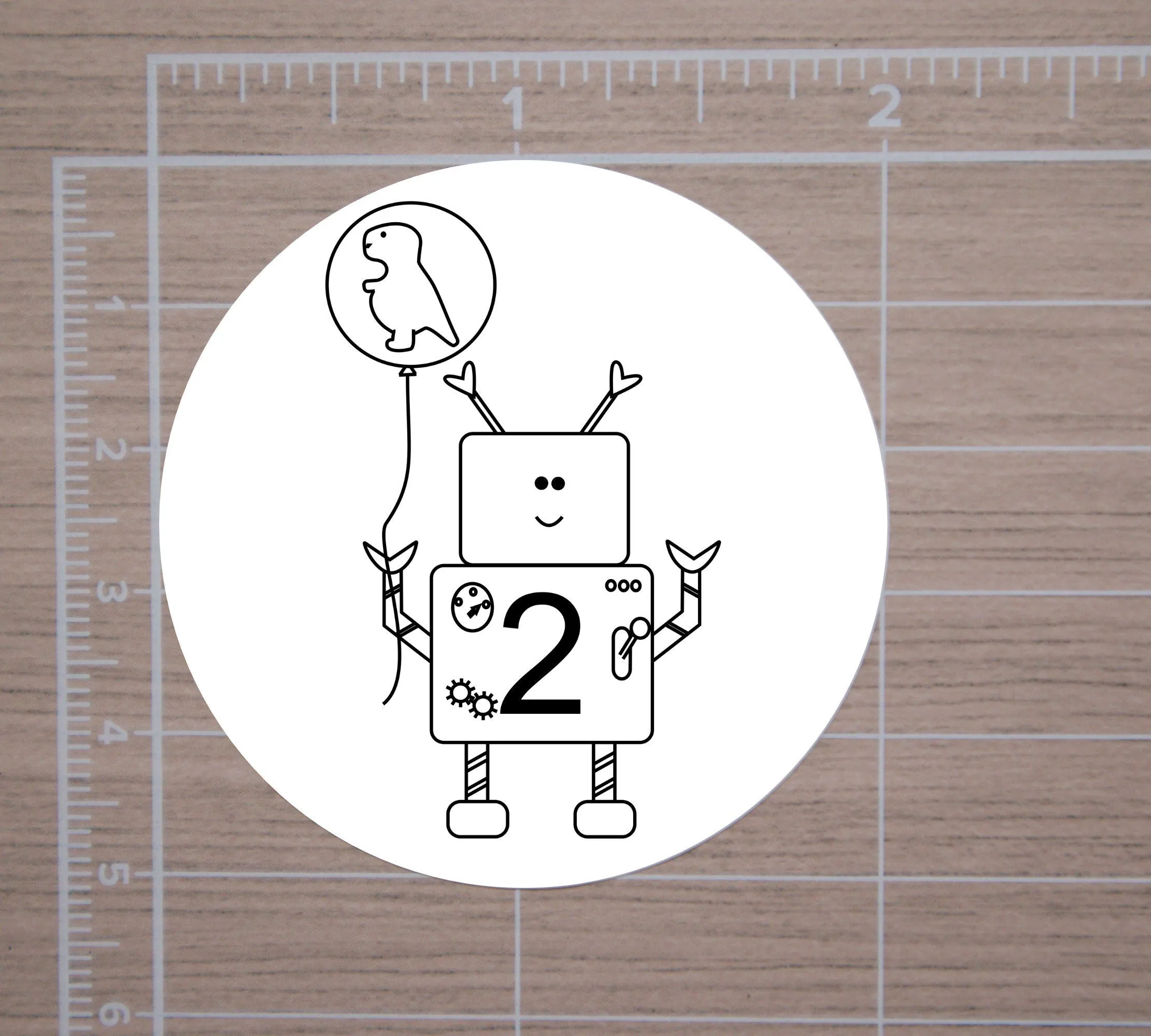 Birthday Robot with Age Round Stickers, Envelope Seals, Gift Wrap Stickers,  2" Circle Stickers