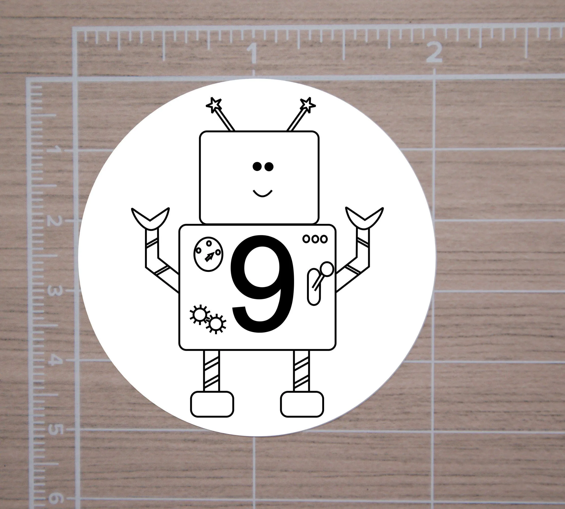 Birthday Robot with Age Round Stickers, Envelope Seals, Gift Wrap Stickers,  2" Circle Stickers