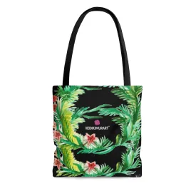 Black Floral Tote Bag, Fall Themed Flower Print 13"x13", 16"x16", 18"x18" Casual Tote Bag For Women-Made in USA