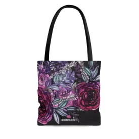 Black Rose Tote Bag, Floral Print Premium Square 13"x13", 16"x16", 18"x18" Premium Quality Market Tote Bag - Made in USA