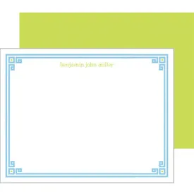 Blue   Chartreuse Greek Key Border Personalized Flat Notecards