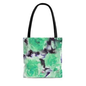 Blue Floral Rose Tote Bag, Floral Print Premium Square 13"x13", 16"x16", 18"x18" Premium Quality Market Tote Bag - Made in USA