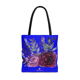 Blue French Rose Tote Bag, Best Flower Floral English Rose Print Women's Bag-Made in USA