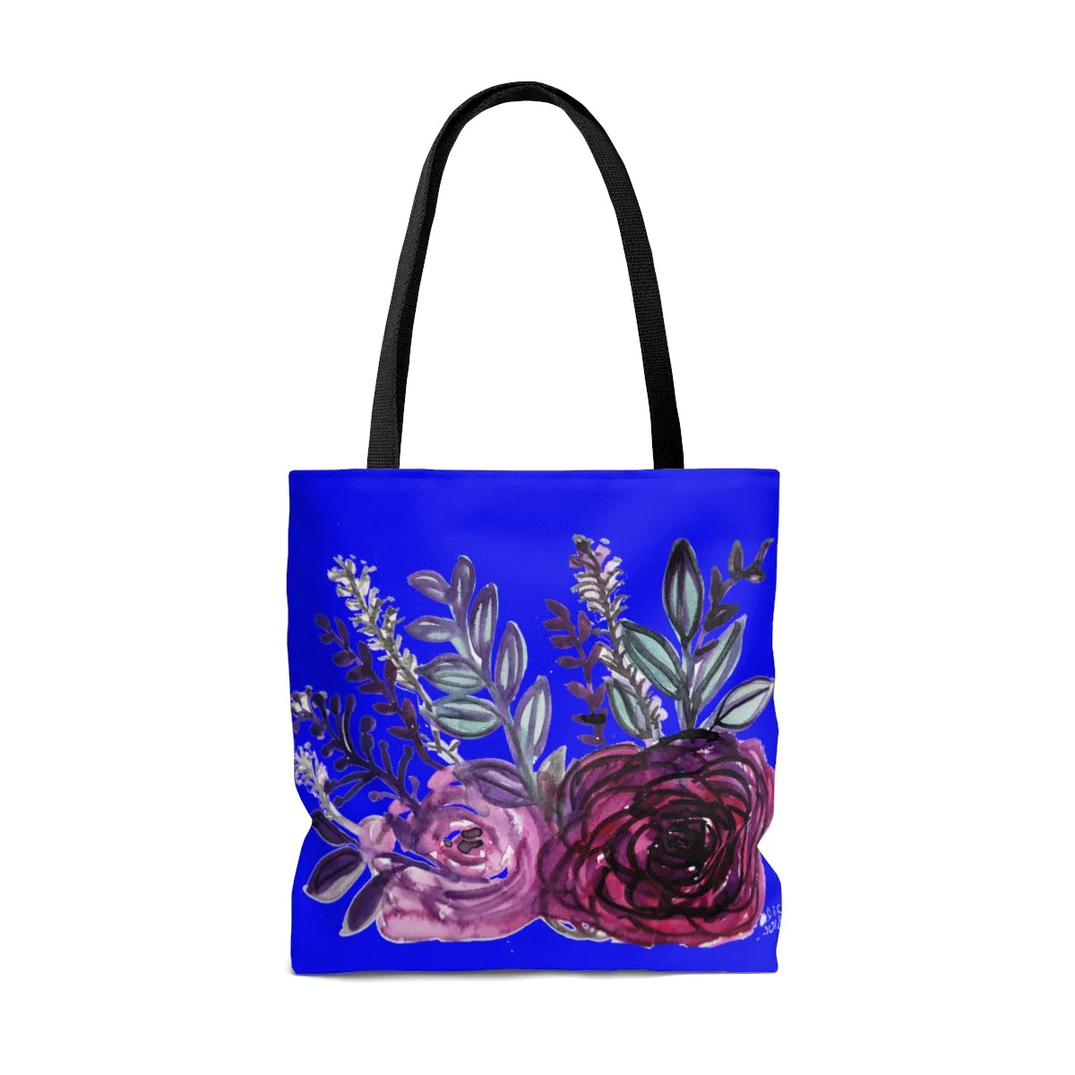Blue French Rose Tote Bag, Best Flower Floral English Rose Print Women's Bag-Made in USA