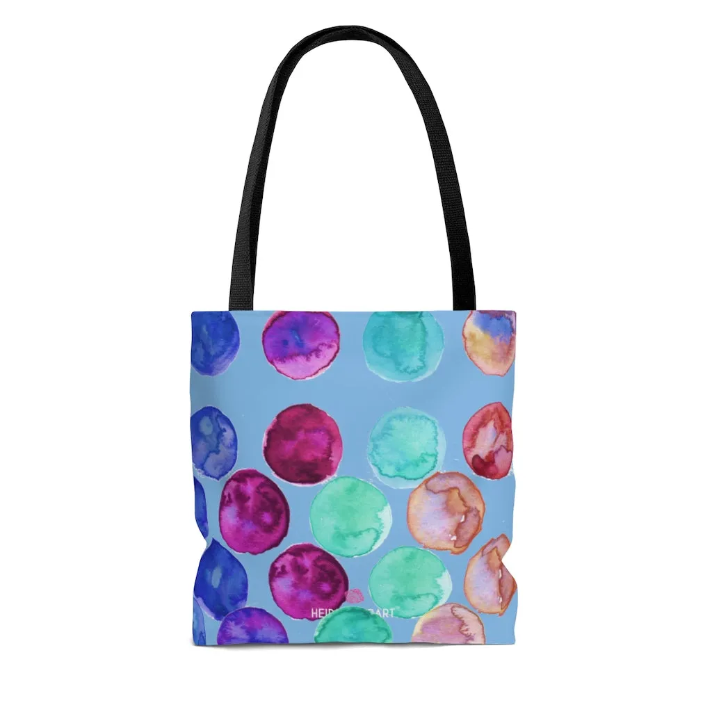 Blue Watercolor Dots Tote Bag, Abstract Watercolor Dotted Square 13"x13", 16"x16", 18"x18" Premium Quality Market Tote Bag - Made in USA