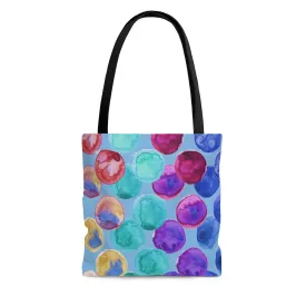 Blue Watercolor Dots Tote Bag, Abstract Watercolor Dotted Square 13"x13", 16"x16", 18"x18" Premium Quality Market Tote Bag - Made in USA