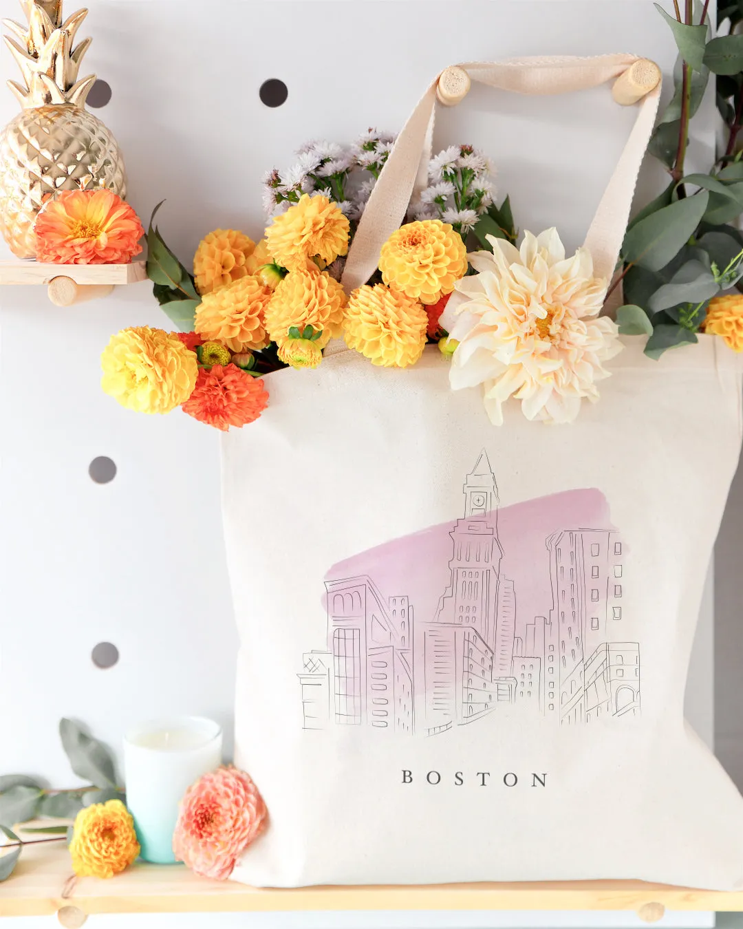 Boston Cityscape Cotton Canvas Tote Bag by The Cotton & Canvas Co.