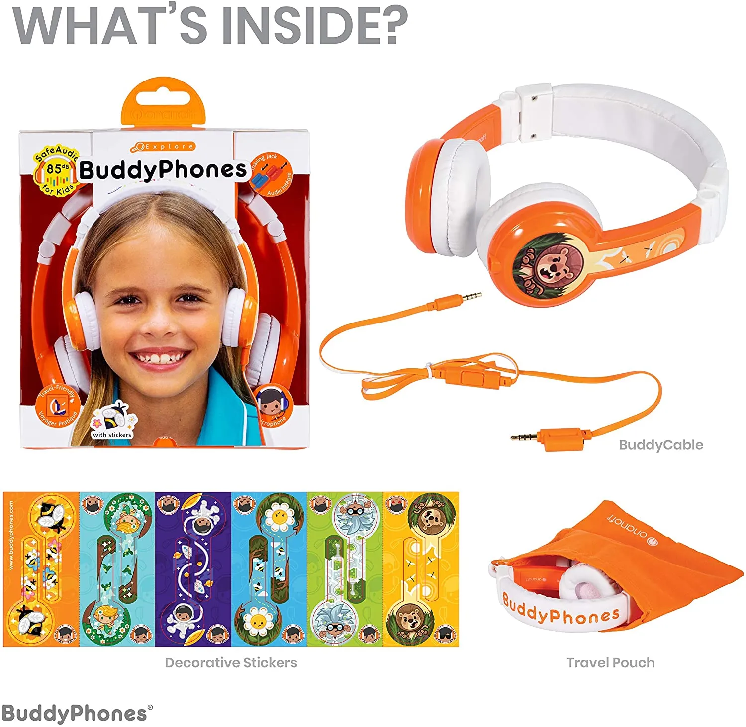 BUDDYPHONES Explore Foldable Headphones with Mic Orange