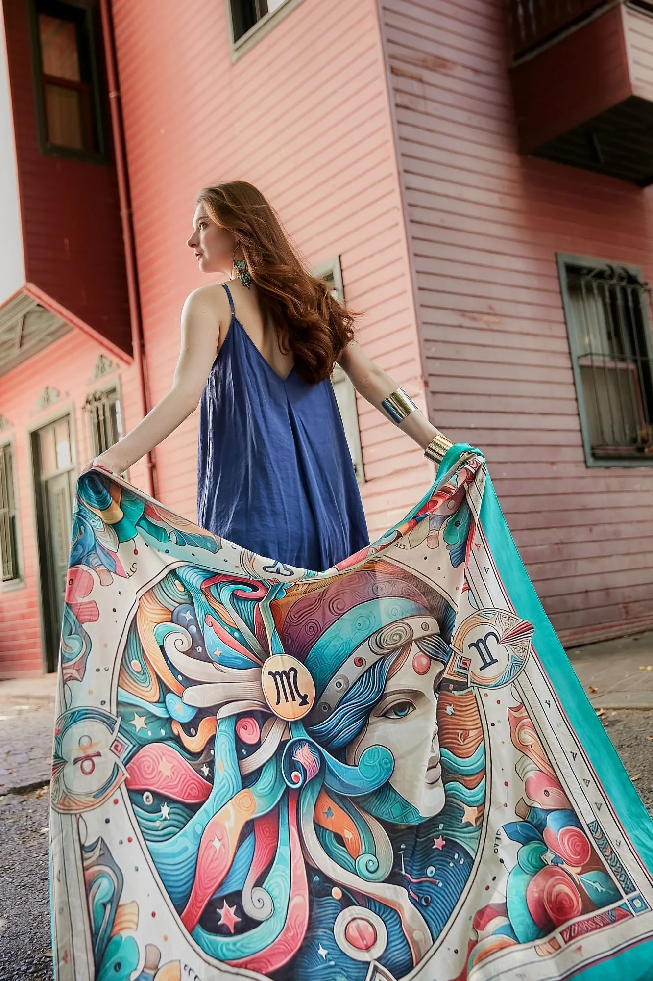 CELESTIAL Cotton Voile Large Shawl 54" x 54" MYTHOLOGY Collection