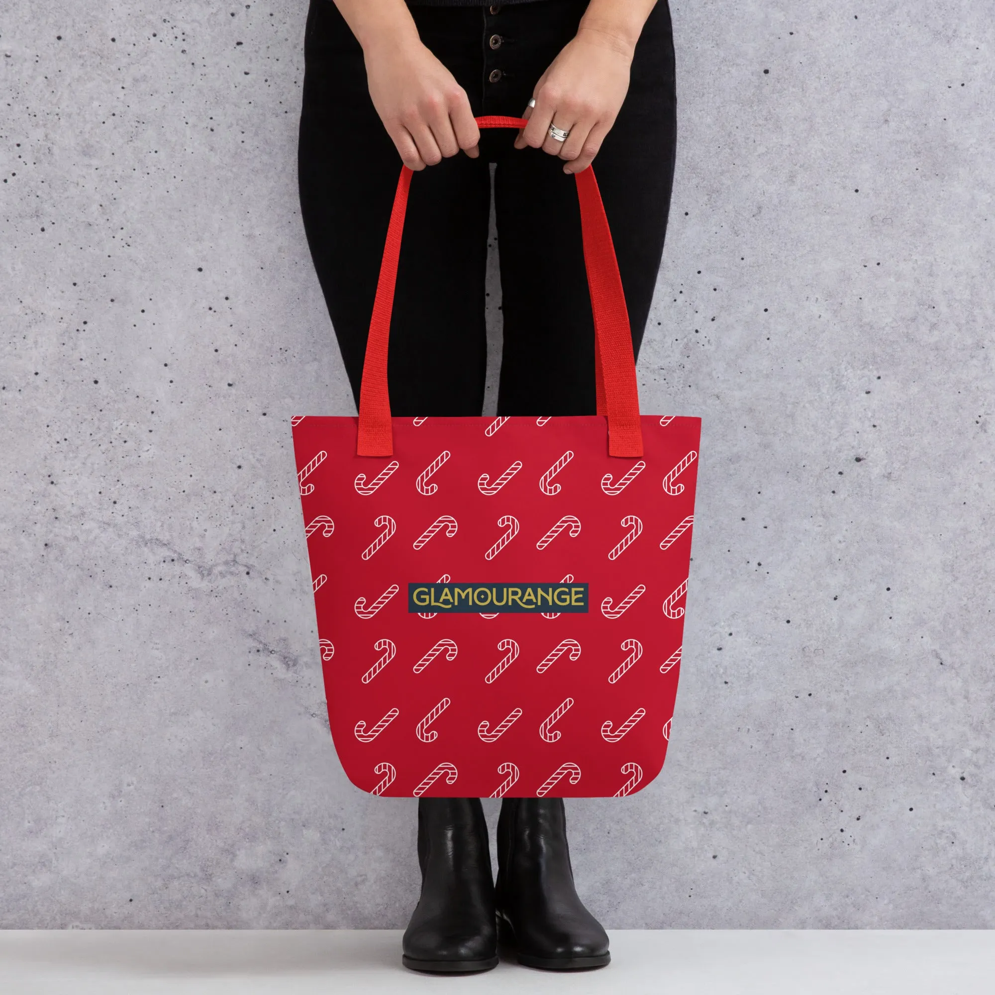 Christmas Tote Bag - Candy Cane (Glamourange Festive Pattern Christmas Tote Bags)