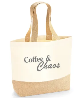 Coffee & Chaos Jute Base Canvas Tote Bag