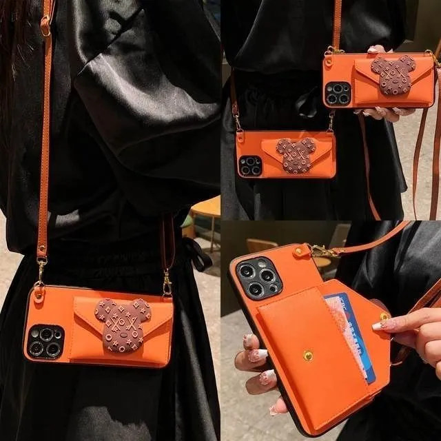Crossbody Envelope Card Bag Wallet Leather Phone Case With Crossbody Strap For iPhone
