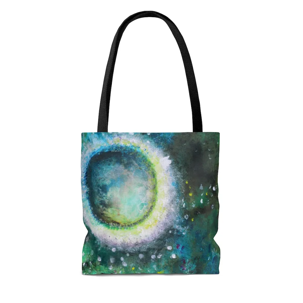 Crystal Moon TOTE BAG Green Abstract Print Artsy Style