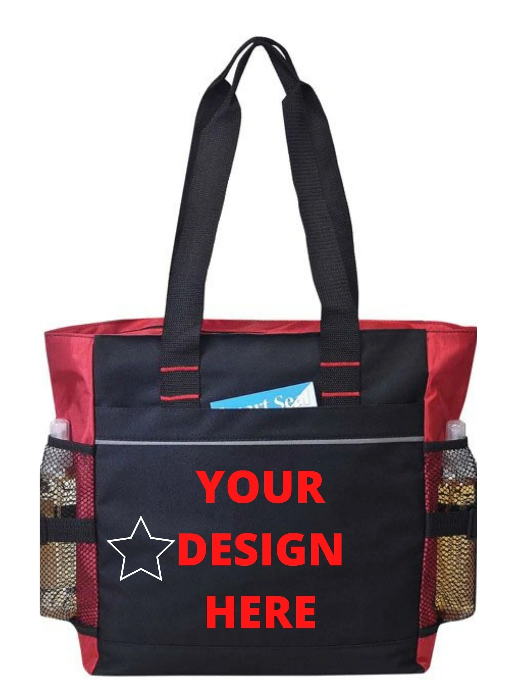 Custom Poly Zippered Tote Bag With Dual Side Mech Pocket