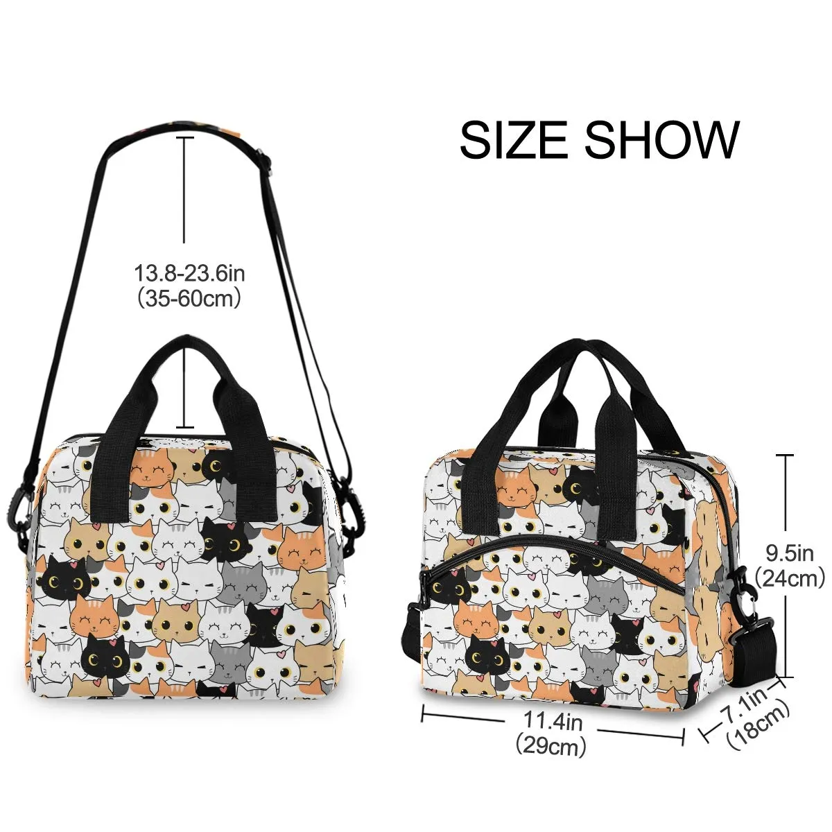 Cute Cats Insulated Lunch Bag Adjustable Shoulder Strap