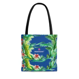 Dark Blue Floral Tote Bag, Flower Print Colorful Square 13"x13", 16"x16", 18"x18" Premium Quality Market Tote Bag - Made in USA