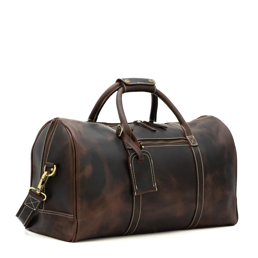 Dazzlo Weekender Top Grain Leather Duffel Bag 30L - Antique Brown/Dark Walnut - 20"