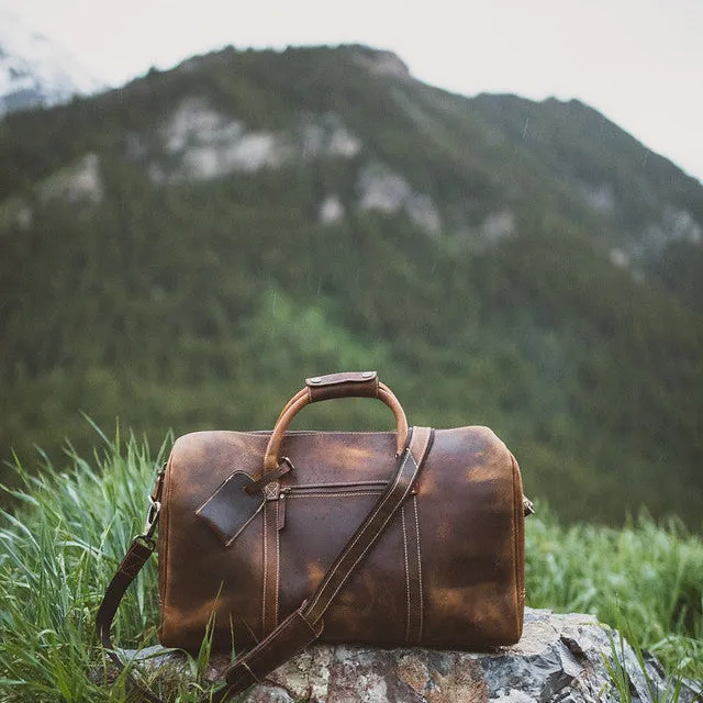 Dazzlo Weekender Top Grain Leather Duffel Bag 30L - Antique Brown/Dark Walnut - 20"