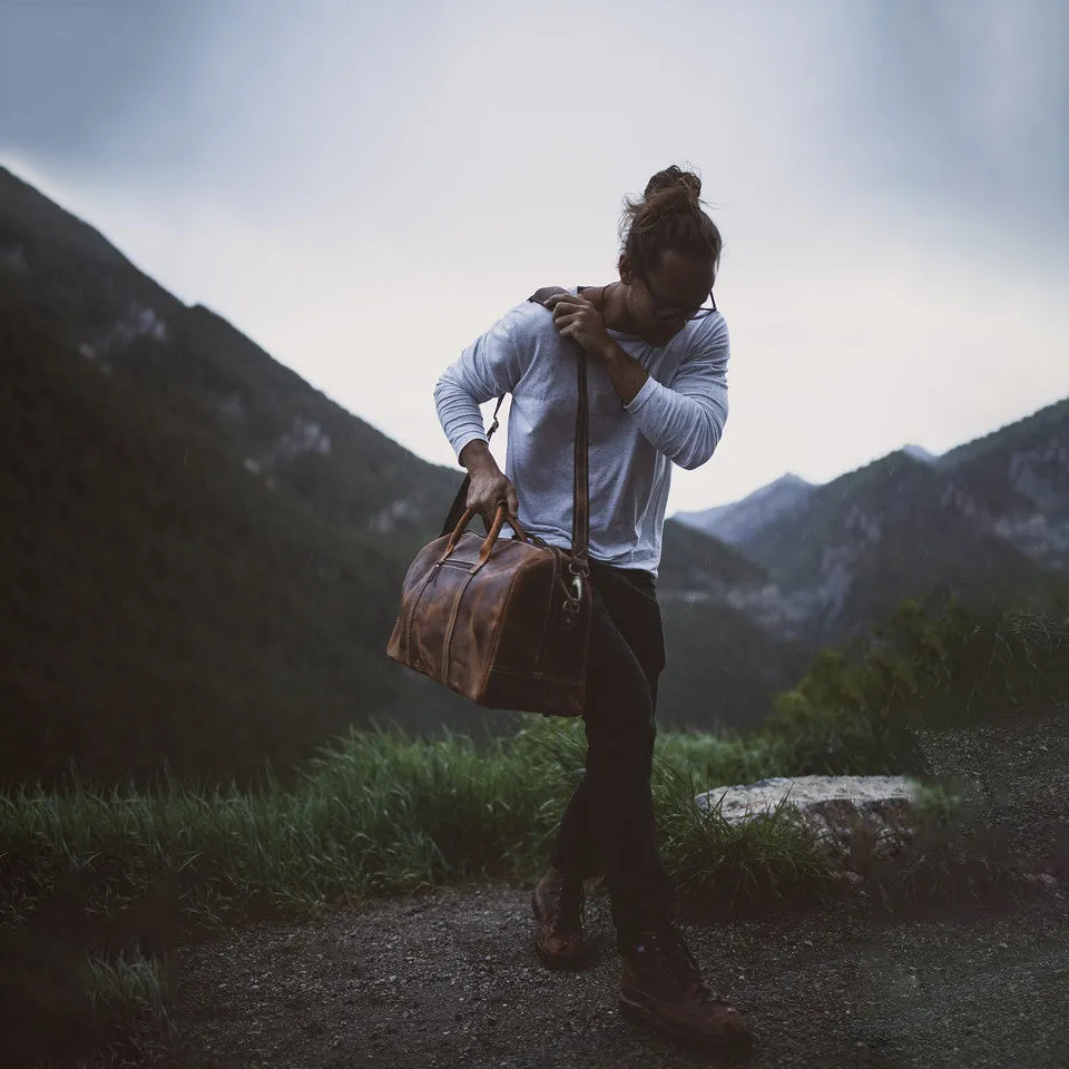 Dazzlo Weekender Top Grain Leather Duffel Bag 30L - Antique Brown/Dark Walnut - 20"