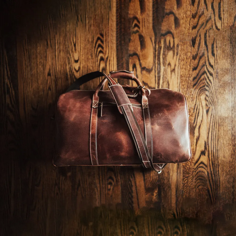 Dazzlo Weekender Top Grain Leather Duffel Bag 30L - Antique Brown/Dark Walnut - 20"