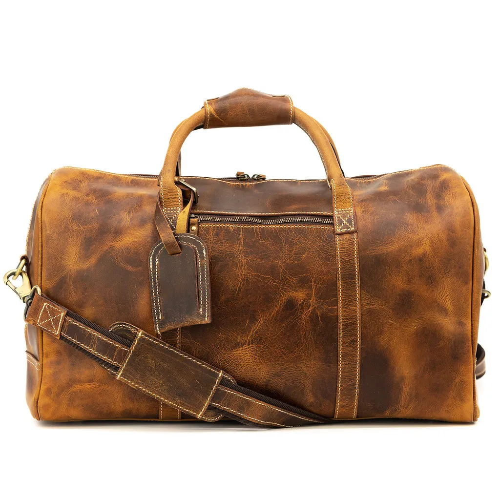 Dazzlo Weekender Top Grain Leather Duffel Bag 30L - Antique Brown/Dark Walnut - 20"