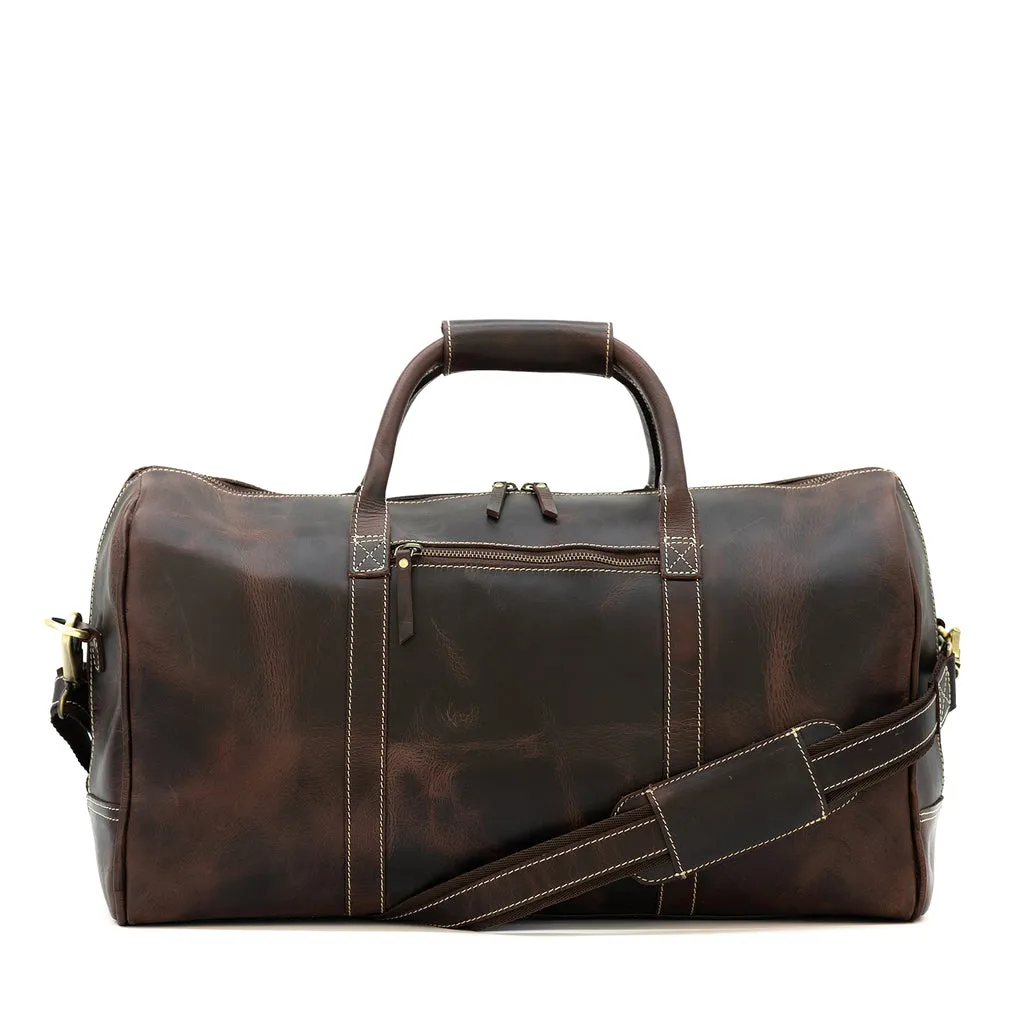 Dazzlo Weekender Top Grain Leather Duffel Bag 30L - Antique Brown/Dark Walnut - 20"