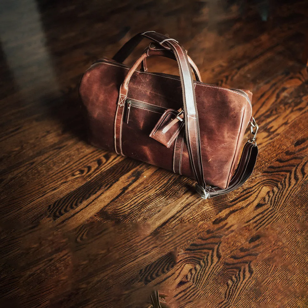 Dazzlo Weekender Top Grain Leather Duffel Bag 30L - Antique Brown/Dark Walnut - 20"