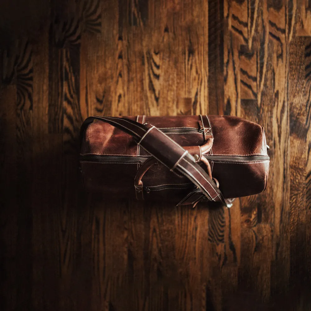 Dazzlo Weekender Top Grain Leather Duffel Bag 30L - Antique Brown/Dark Walnut - 20"