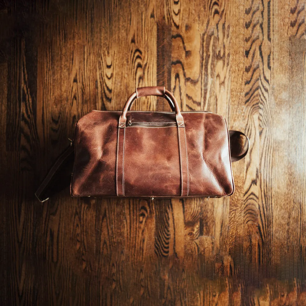 Dazzlo Weekender Top Grain Leather Duffel Bag 30L - Antique Brown/Dark Walnut - 20"
