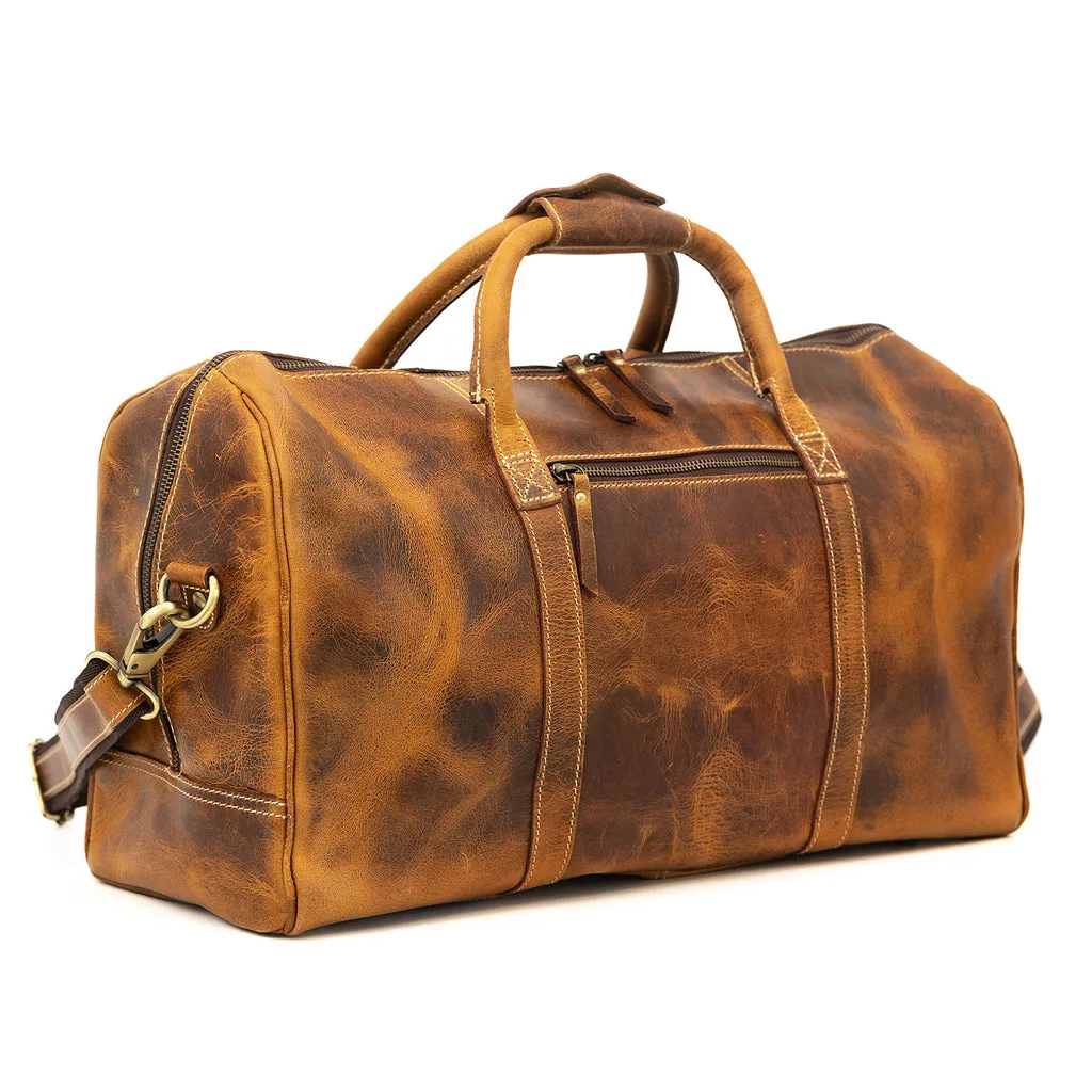 Dazzlo Weekender Top Grain Leather Duffel Bag 30L - Antique Brown/Dark Walnut - 20"