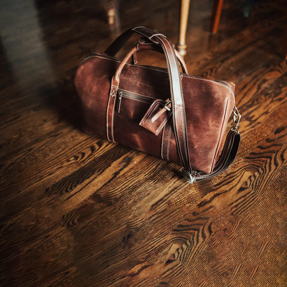 Dazzlo Weekender Top Grain Leather Duffel Bag 30L - Antique Brown/Dark Walnut - 20"