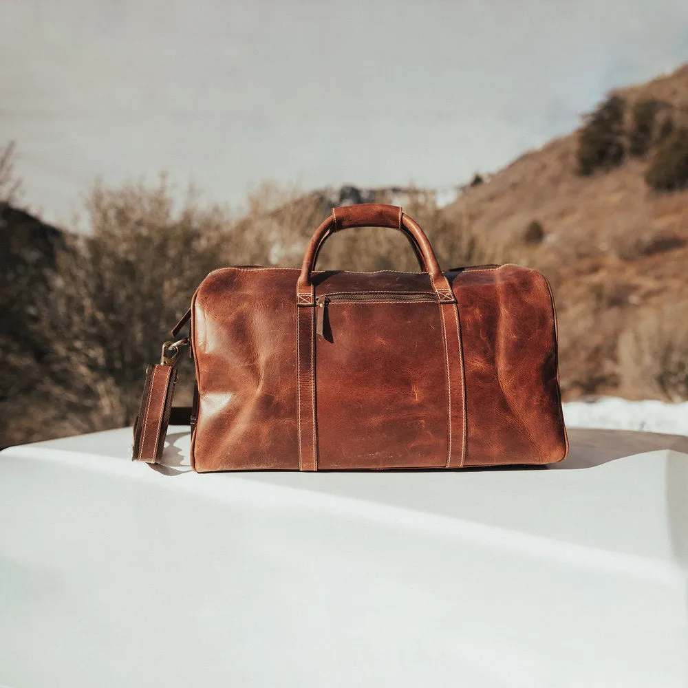Dazzlo Weekender Top Grain Leather Duffel Bag 30L - Antique Brown/Dark Walnut - 20"