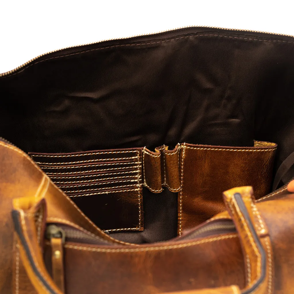 Dazzlo Weekender Top Grain Leather Duffel Bag 30L - Antique Brown/Dark Walnut - 20"