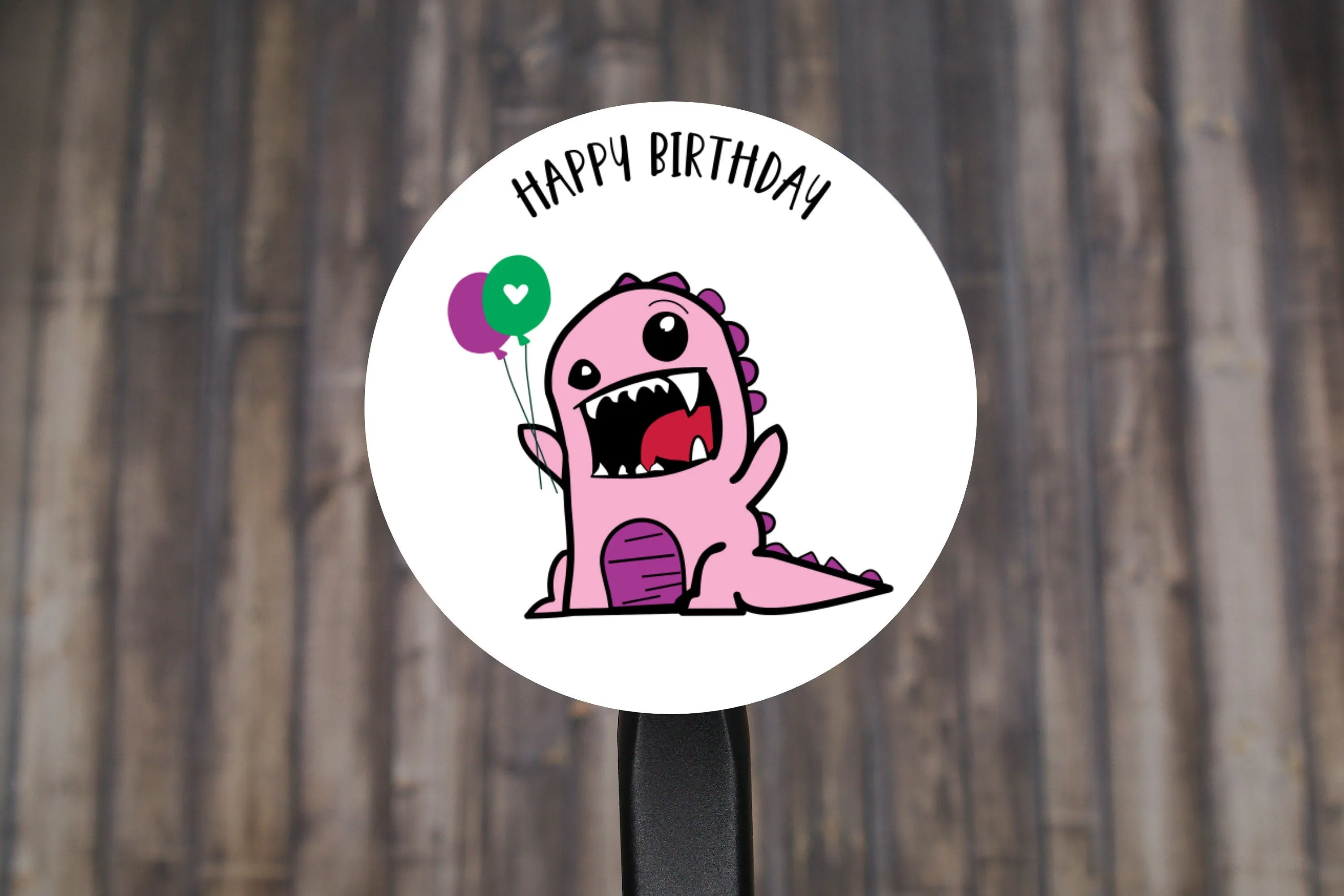 Dinosaur Happy Birthday Round Stickers, Gift Card Envelope Seals, Gift Wrap Stickers,  2" Circle Stickers | Set of 12