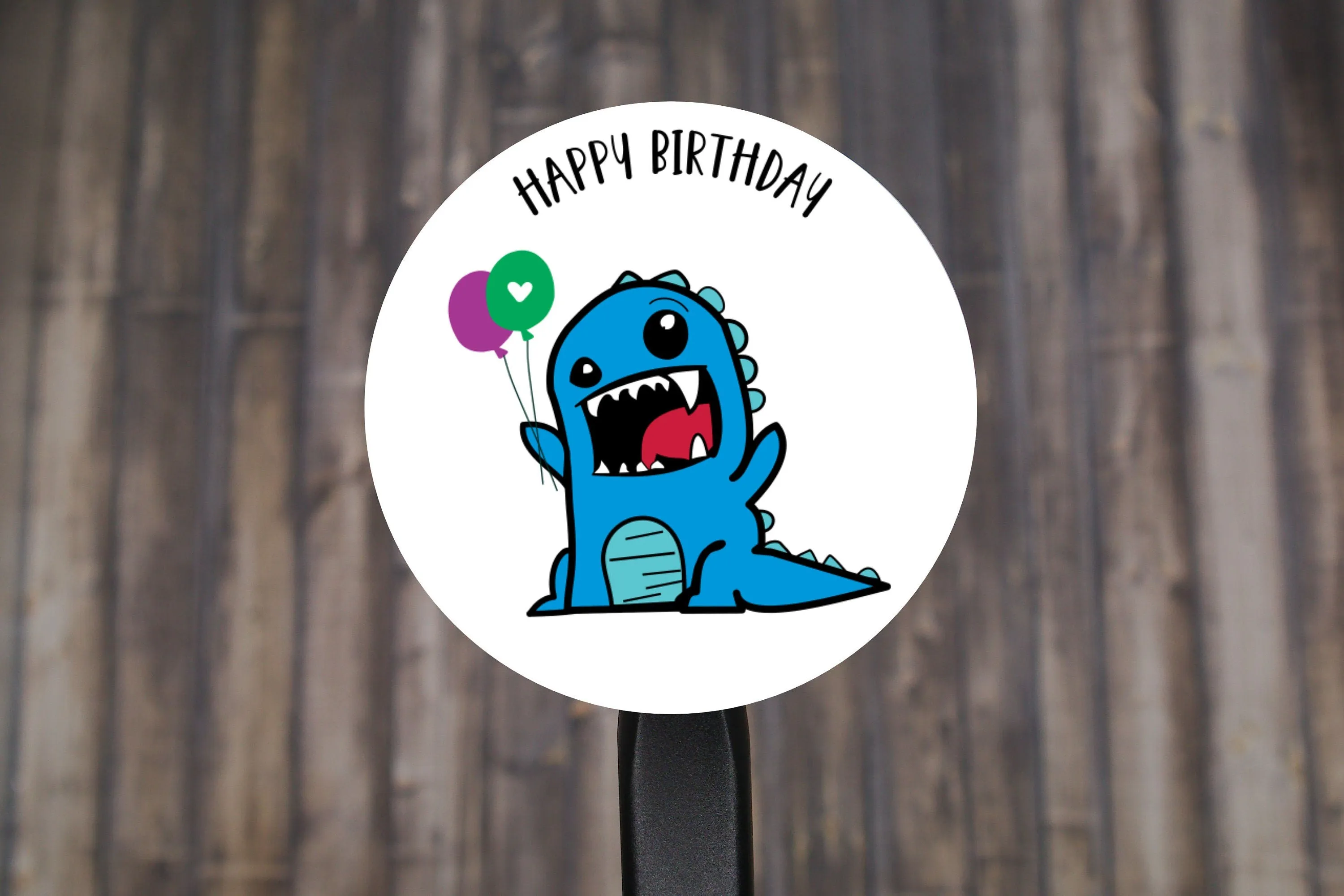 Dinosaur Happy Birthday Round Stickers, Gift Card Envelope Seals, Gift Wrap Stickers,  2" Circle Stickers | Set of 12