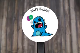 Dinosaur Happy Birthday Round Stickers, Gift Card Envelope Seals, Gift Wrap Stickers,  2" Circle Stickers | Set of 12