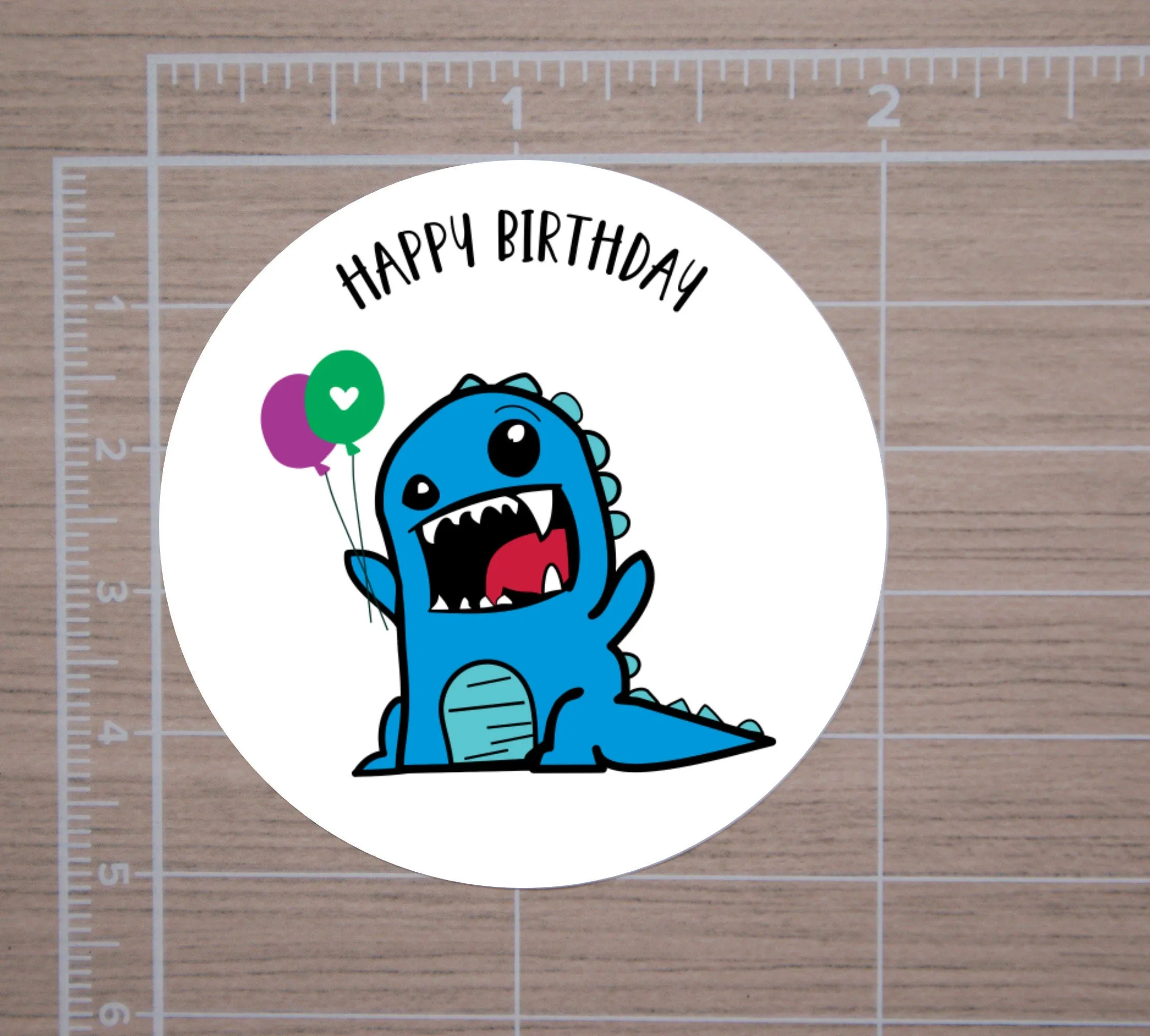 Dinosaur Happy Birthday Round Stickers, Gift Card Envelope Seals, Gift Wrap Stickers,  2" Circle Stickers | Set of 12